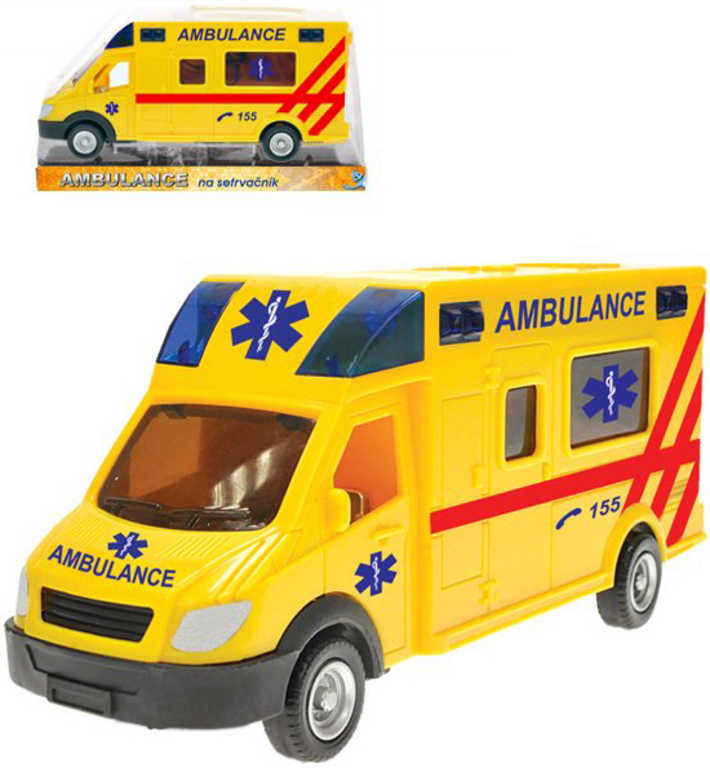 Ambulancia 19cm žltá sanitka auto na zotrvačnik