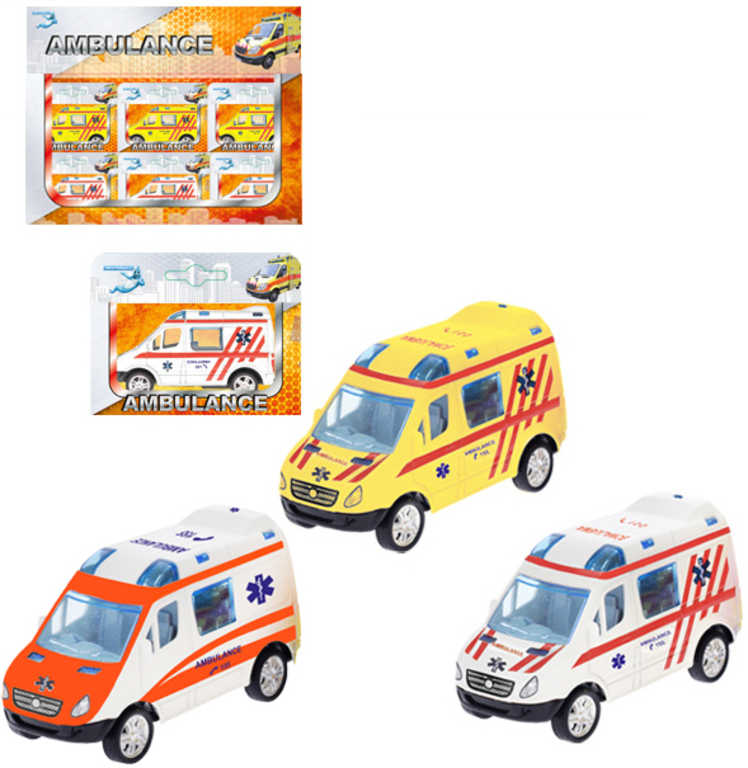Auto ambulancia 8cm kovová 3 farby sanitka 