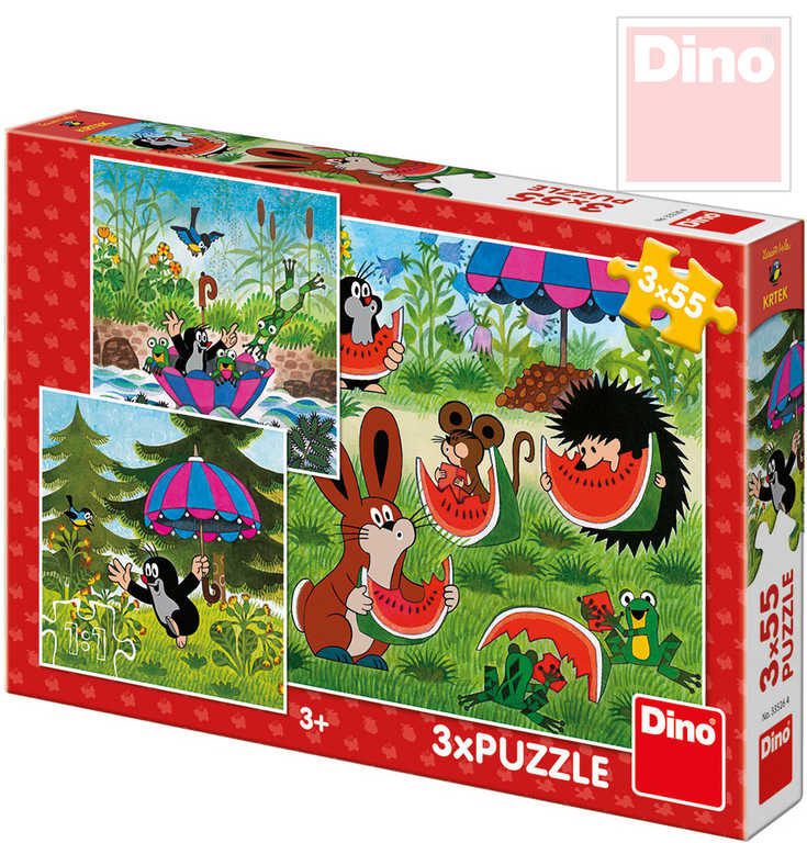 DINO Puzzle Krtek a paraplíčko (Krteček) 18x18cm 3v1 skládačka 3x55 dílků