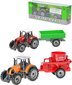 Traktor kovový 19cm set s přívěsem volný chod 3 barvy v krabici