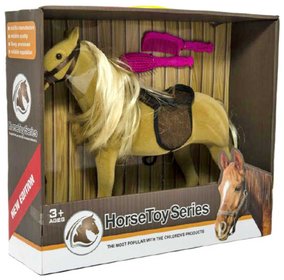 Kůň česací fliškový 38cm set se 2 hřebeny na česání v krabici plast