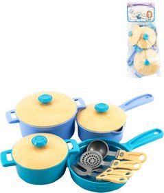 Pánev s hrnci a kuchyňskými nástroji set 11ks dětské barevné nádobí plast