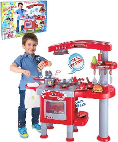 Kuchyňka dětská 81x33x83cm funkční set s nádobím a potravinami plast