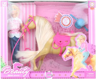 Panenka žokejka 30cm herní set s koněm a doplňky dlouhá hříva plast