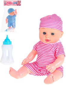 Panenka miminko 29cm pruhovaný obleček pije čůrá set s lahvičkou 2 barvy