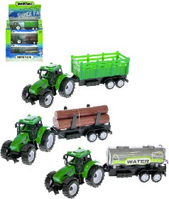 Traktor zelený kovový set s vlečkou 21cm různé druhy