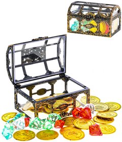 Truhla s pokladem se zlatmi mincemi a diamanty set 50ks plast
