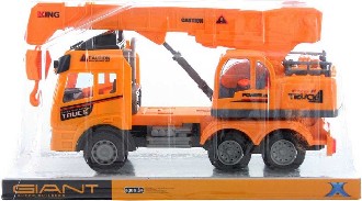 Autojeřáb oranžový pracovní auto 28cm na setrvačník plast