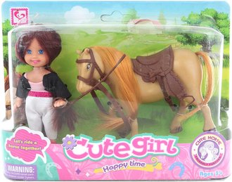 Jezdecký set kůň osedlaný 12cm + panenka žokejka v krabici plast
