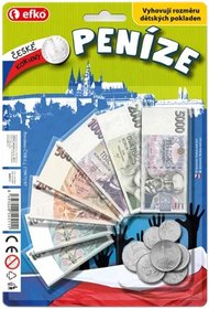 EFKO Peníze dětské CZ set na kartě (české koruny) bankovky a mince