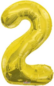 Party balonek nafukovací 86cm Číslice 2 zlatý velký foliový vzduch i helium