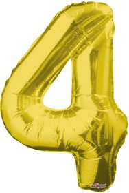Party balonek nafukovací 86cm Číslice 4 zlatý velký foliový vzduch i helium