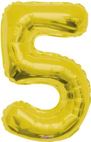 Party balonek nafukovací 86cm Číslice 5 zlatý velký foliový vzduch i helium