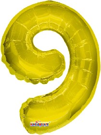 Party balonek nafukovací 35cm Číslice 9 zlatý malý foliový plnění vzduchem