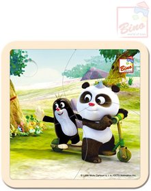BINO DŘEVO Puzzle (Krteček) Krtek a Panda koloběžka 4 dílky