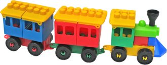PL Bobo System baby vláček barevný set mašinka se dvěma vagónky plast
