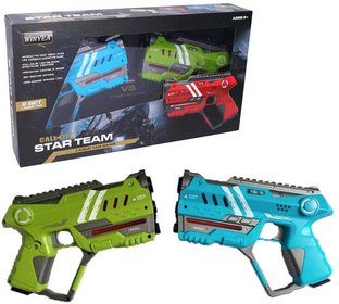 Hra Laser pro dva pistole zelená + modrá na baterie Světlo Zvuk plast