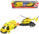 Záchranářský set auto ambulance + vrtulník zpětný chod na baterie kov Světlo Zvuk