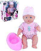 Panenka miminko 30cm pije čůrá pláče set s nočníkem a lahvičkou modrý obleček