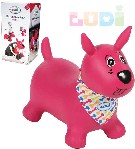 LUDI Pes baby skákací růžový set zvířátko s pumpičkou a šátkem se jmenovkou