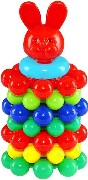 PL Baby pyramida skládací kroužky s kuličkami věžička / zajíc pro miminko
