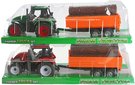 Traktor farmářský 36cm set s přívěsem s kládami plast 2 barvy