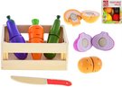 DŘEVO Baby krájecí ovoce / zelenina na suchý zip set s nožíkem a bedýnkou