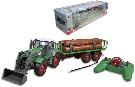 RC Traktor na baterie s radlicí a přívěsem 1:28 na dřevo na vysílačku plast