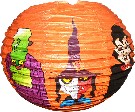 Lampion krčený harmonika Halloween 25cm kulatý oranžový s potiskem na žárovku