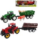 Traktor s přívěsem 44cm s kládami/se zvířaty 2 druhy 2 barvy plast