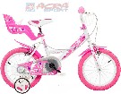 ACRA Dětské kolo Dino 144 bílo-růžové 14&quot; pro holčičky s nosičem a košíkem