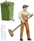 BRUDER 62140 Figurka popelář 11cm set s popelnicí a nářadím plast