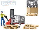 BRUDER 62200 Set logistický figurka muž s paletovým vozíkem a doplňky