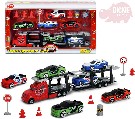 DICKIE Set transportér + 6 autíček 7,5cm s doplňky volný chod plast
