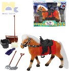 MAC TOYS Kůň fliškový hnědák 18cm set s příslušenstvím v krabici fliska