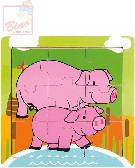 BINO DŘEVO Puzzle prasátka 9 dílků baby skládačka 12x12cm v rámečku