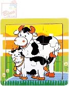 BINO DŘEVO Puzzle kravičky 9 dílků baby skládačka 12x12cm v rámečku
