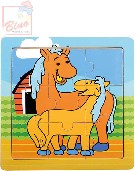 BINO DŘEVO Puzzle koníci 9 dílků baby skládačka 12x12cm v rámečku