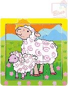 BINO DŘEVO Puzzle ovečky 9 dílků baby skládačka 12x12cm v rámečku