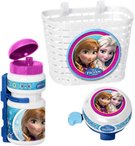 Doplňky plastové na dětské kolo Frozen set košík, láhev na nápoj, zvonek