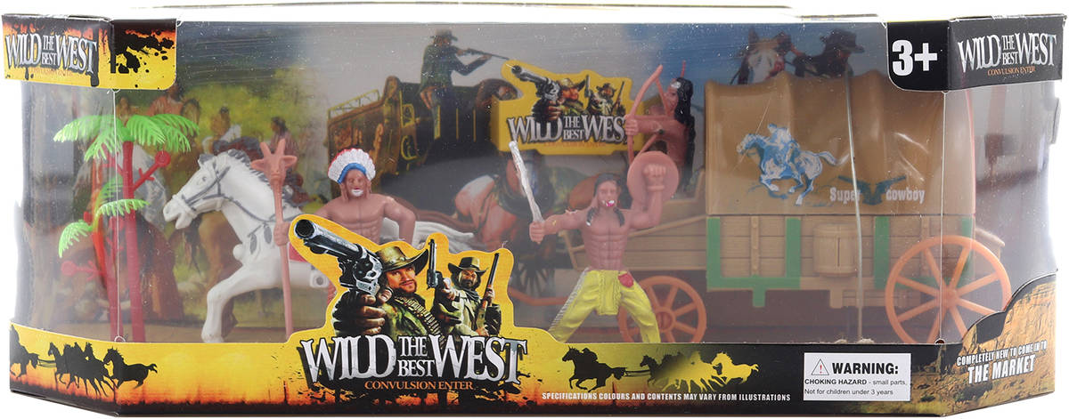 Divoký západ herní set figurky indiáni s koněm a vozem plast v krabici