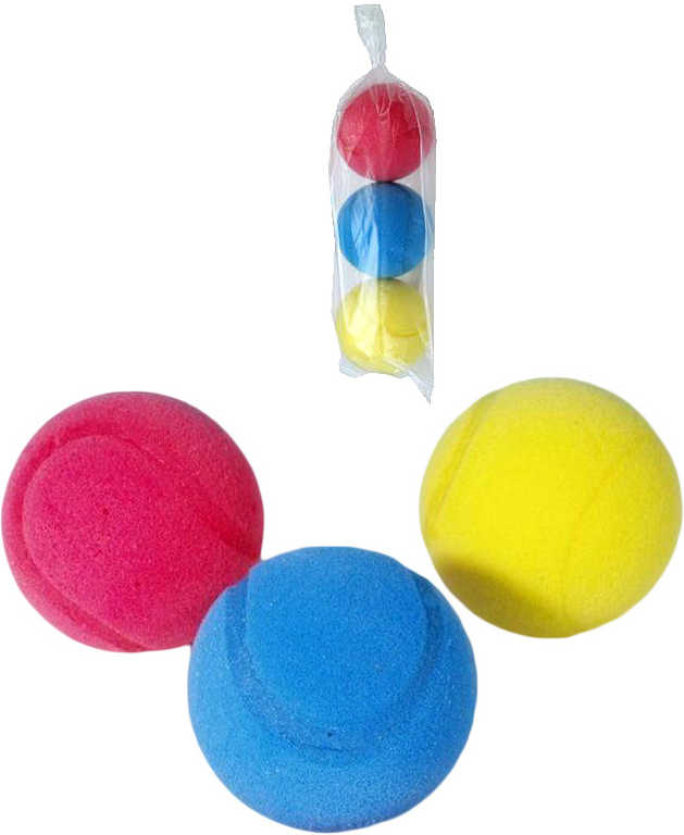 Míčky na soft tenis pěnové barevné 7cm molitanové tenisáky set 3ks sáček