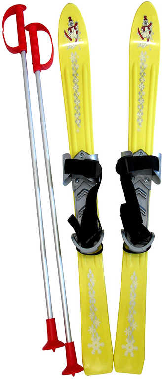 PLASTKON Lyže carvingové Baby Ski 90cm Žluté s vázáním a holemi
