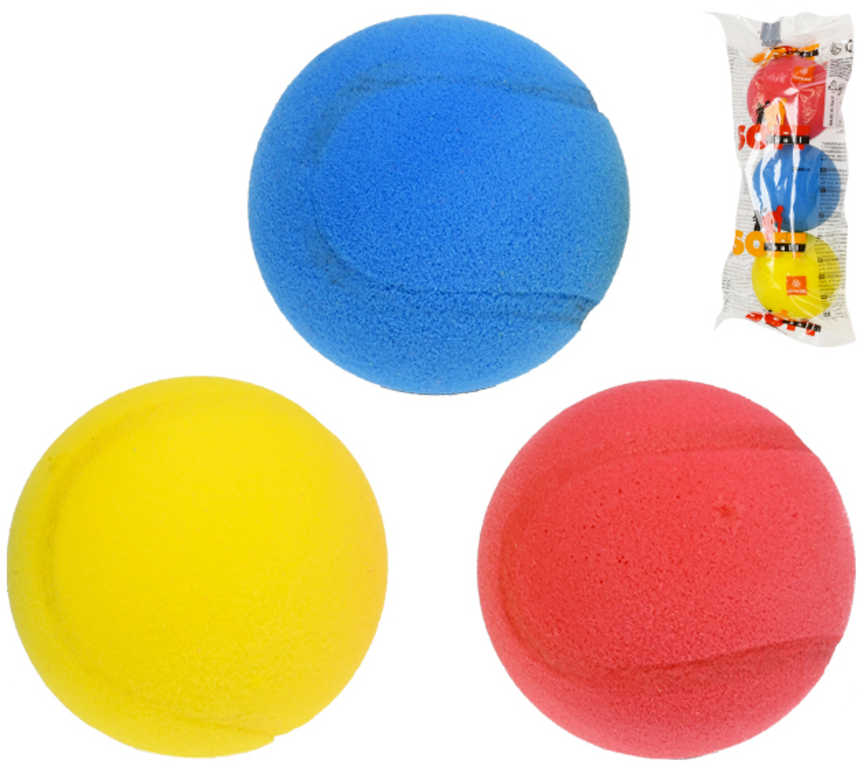 Míčky na soft tenis barevné pěnové 7cm molitanové tenisáky set 3ks sáček