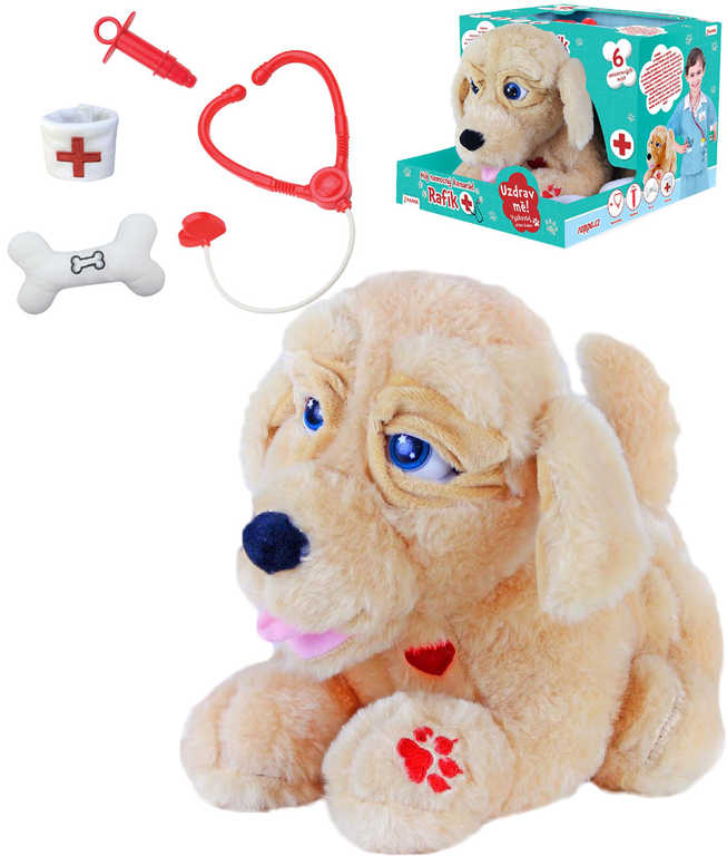 PLYŠ Pes Rafík nemocný mazlík set s lékařskými doplňky na baterie Zvuk