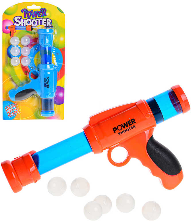 Pistole barevná 26cm set s 6 kuličkami svítícími ve tmě 2 barvy plast