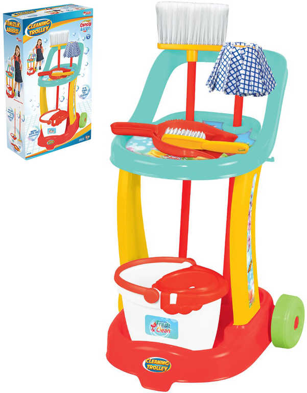 BINO Vozík úklidový dětský herní set s kyblíkem a doplňky malá uklízečka