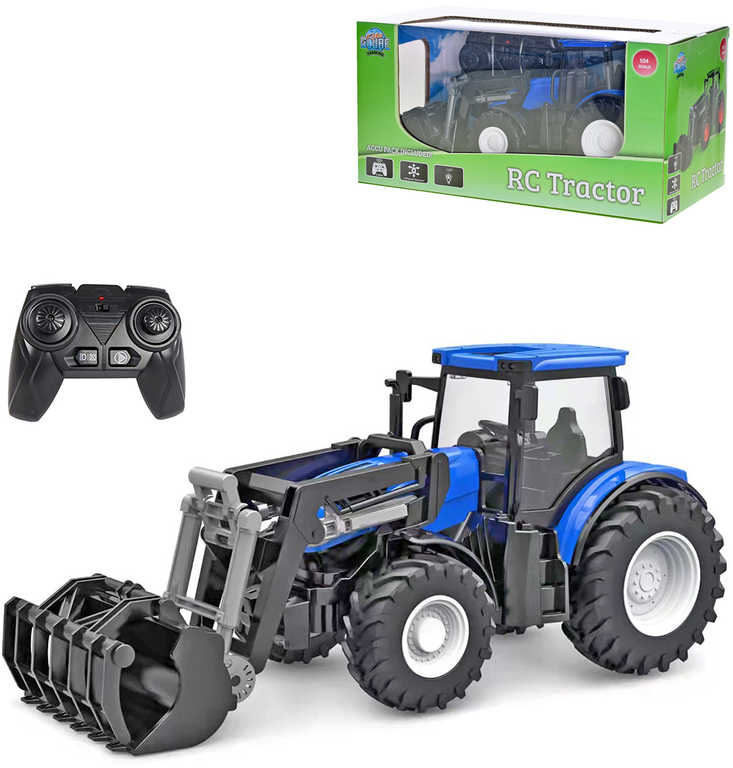 RC Traktor s čelním nakladačem 2,4GHz na vysílačku modrý na baterie Světlo