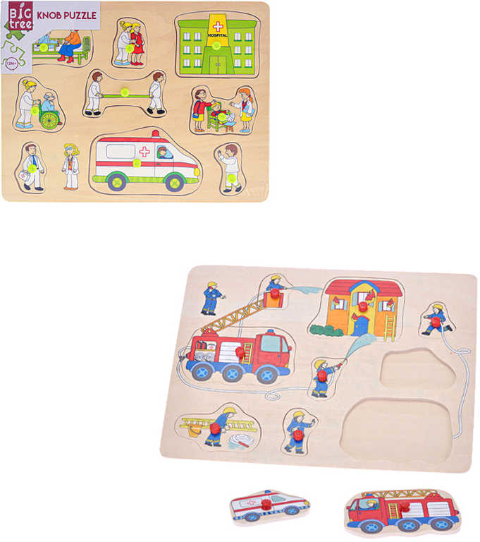 DŘEVO Baby puzzle vkládací s úchyty záchranné složky na desce 3 druhy