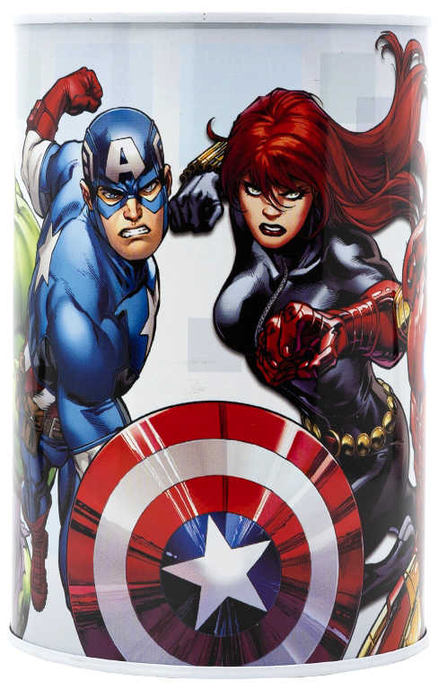 Pokladnička válec Avengers 10x15cm dětská kasička kovová